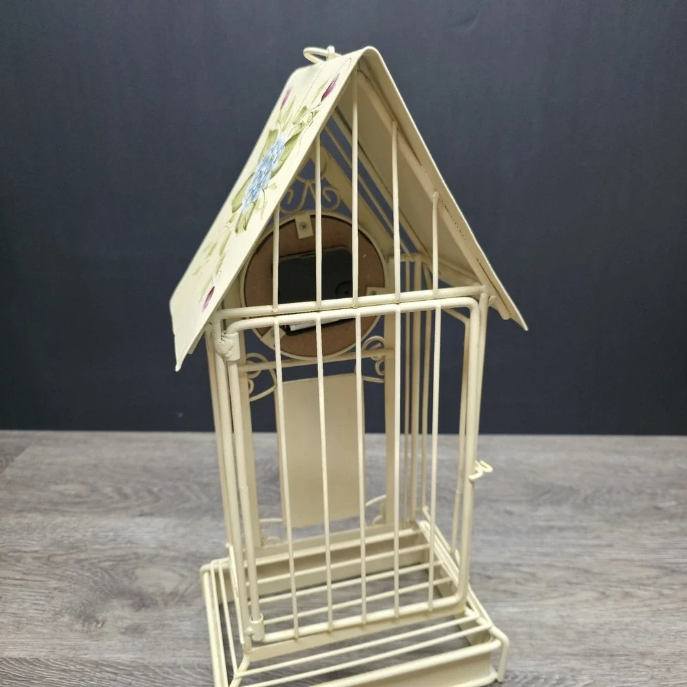 Vintage MANN Bird‎ Cage Clock Tower Metal Floral Hand Painted 16.5